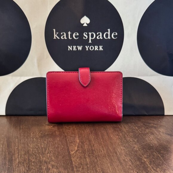Kate Spade New York Madison Medium Bifold Wallet Textured Patent Leather Red Jam - Picture 3 of 6